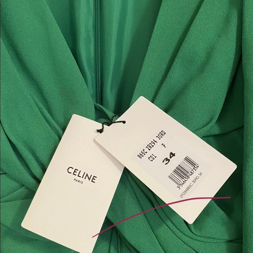 CELINE - Green Short Dress (Size 34), New W/Tags. - Picture 4 of 6
